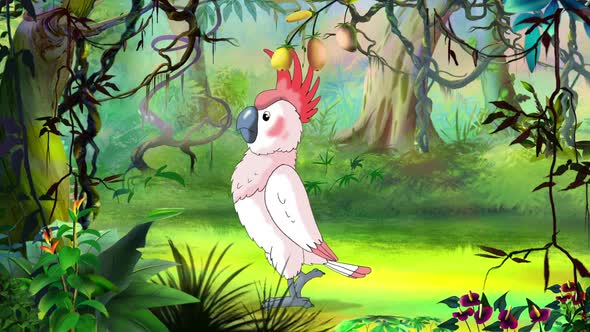 Pink parrot cockatoo walking in the jungle