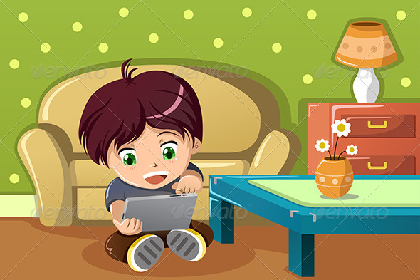 Boy Using a Tablet PC - People Characters