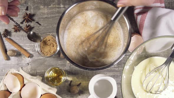 In Milk Pour Cinnamon and Pour Whiskey Top View