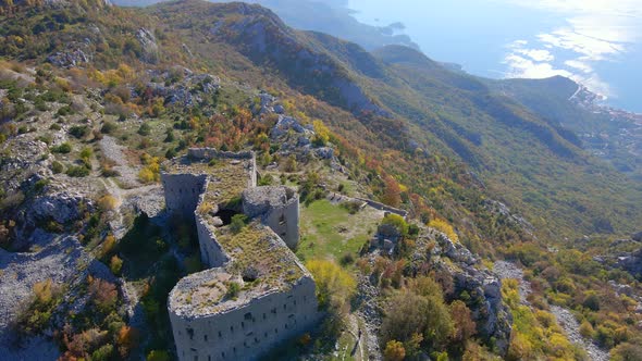 Aerial Shot of the Fortress Kosmach in Montenegro alt