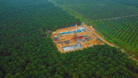 Cinematic Drone Shot of Onshore Drilling and Workover Rig structure and Rig equipment for oil explor alt