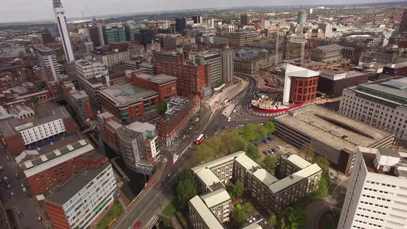 Birmingham UK City with Council House Aerial Reveal Shot alt
