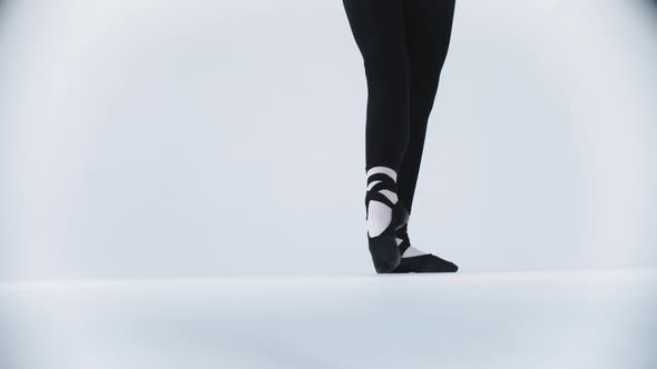 Young Woman Ballerina Doing Exercises in Her Pointy Shoes alt