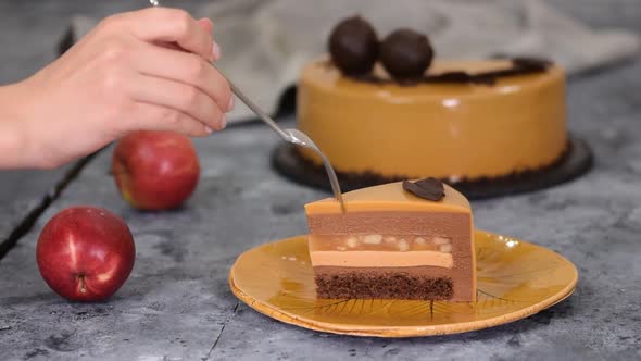 Piece of Delicious Chocolate Caramel Apple Mousse
