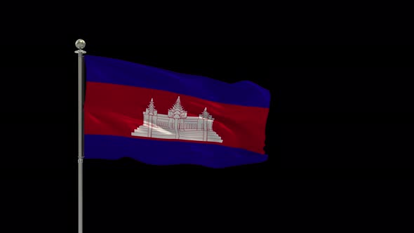 Cambodia Flag Medium Shot Waving Looping Animation Include Alpha
