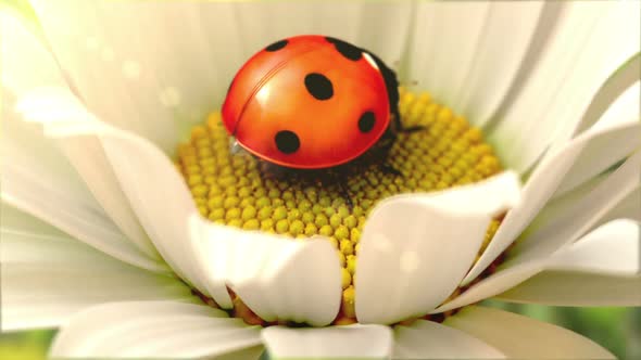 Daisy Flower with a Ladybird