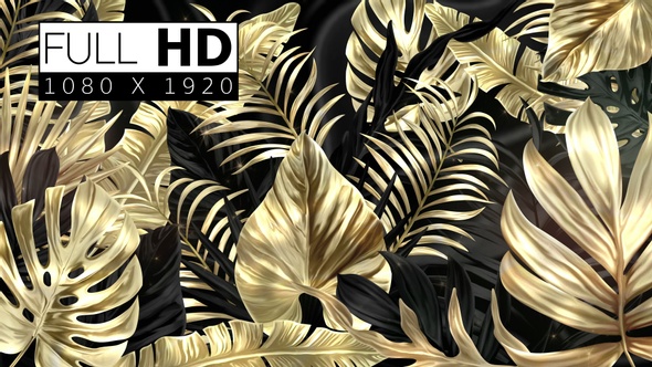 Black And Golden Tropical Leaves Background 01