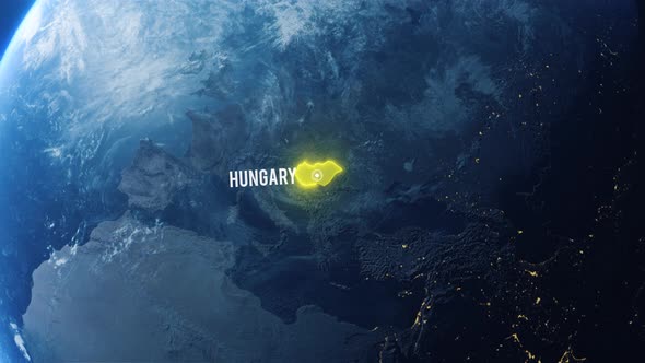 Earh Zoom In Space To Hungary Country Alpha Output