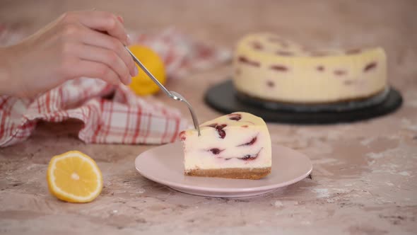 Piece of Delicious Cherry Cheesecake