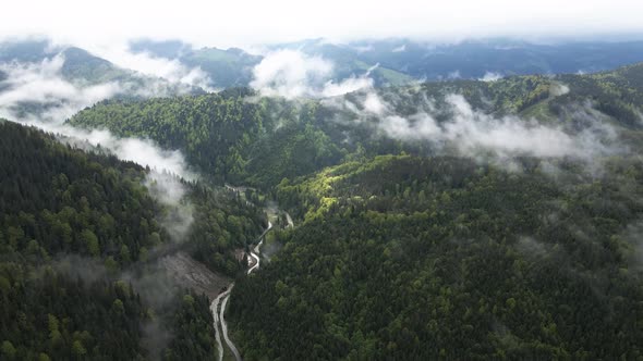 Landscape of the Carpathian Mountains. Slow Motion. Ukraine. Aerial alt