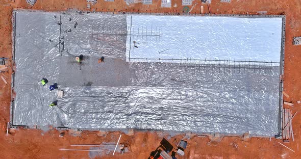 A Barrier Plastic Barrier Was Installed Before the Concrete Foundation Construction of the Building alt