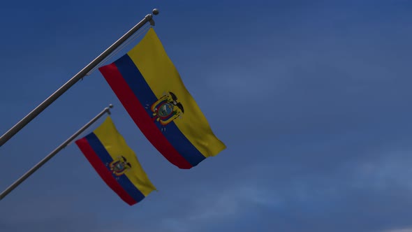 Ecuador  Flags In The Blue Sky - 4K