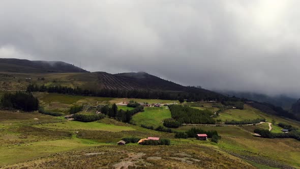 Rugged Landscape Of The Green Hills Near Cumbe Mayo In Cajamarca City, Peru. aerial alt