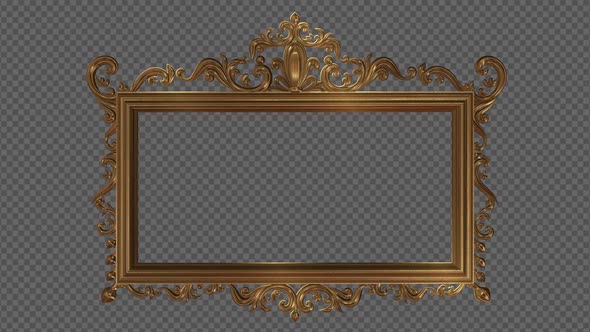 Gold Ornate Antique Rectangular Picture Frame On Transparent Background alt