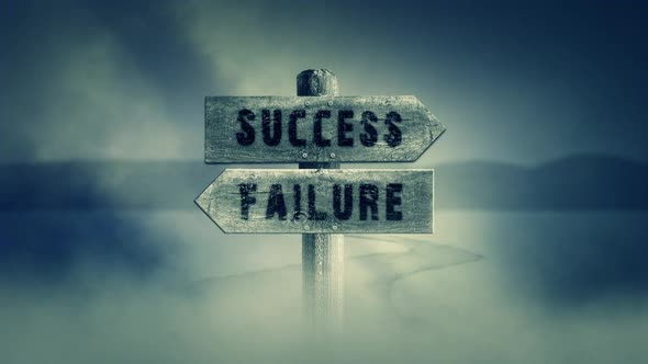 Old Wooden Sign On A Middle Of A Cross Road With The Words Success Or Failure alt