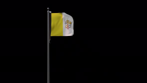 Vatican City Flag On Flagpole With Alpha Channel 4K alt