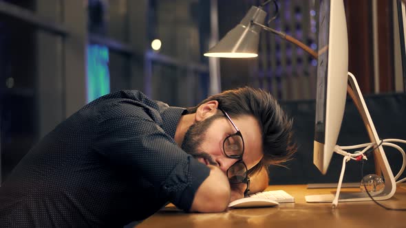 Exhausted Tired Worker Overworked In Office.Workaholic Frustrated Businessman Overtime Deadline Work alt