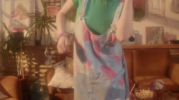 Ginger Girl Dancing in Retro Room alt