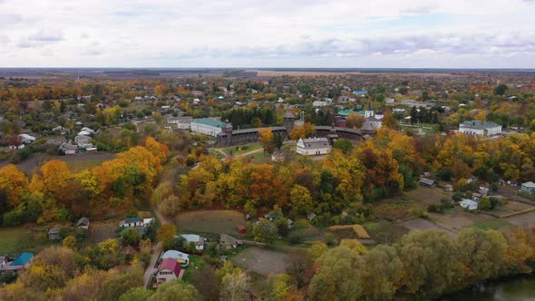 Aerial View of Baturyn Castle with the Seym River in Chernihiv Oblast of Ukraine alt