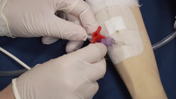 Close-up, a Peripheral Venous Catheter Is Installed on Simulation Doll Hand