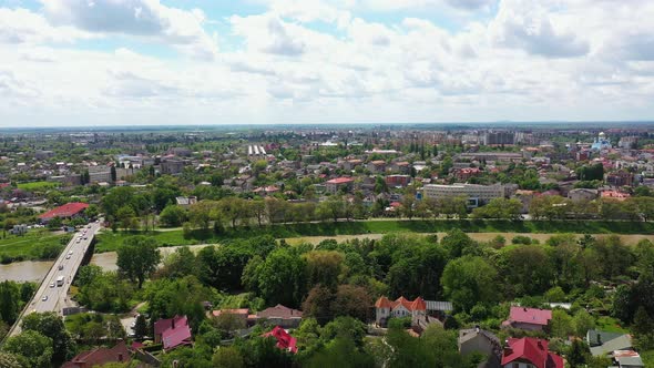Uzhgorod City Ukraine Aerial Panorama View Near the Uzh River alt