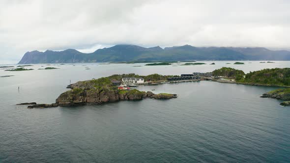Flying Around the Hamn i Senja Village Located on the Senja Island in Norway alt
