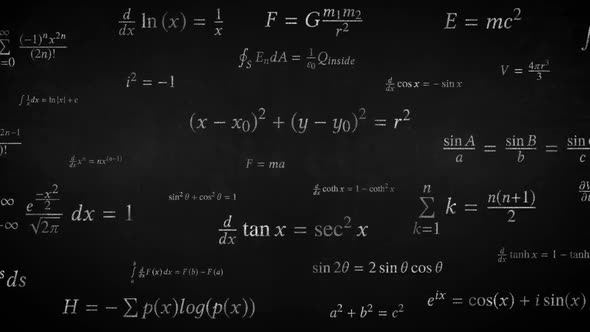 Math Formula Science Equation Symbols Written on Chalkboard Moving - 1080p alt