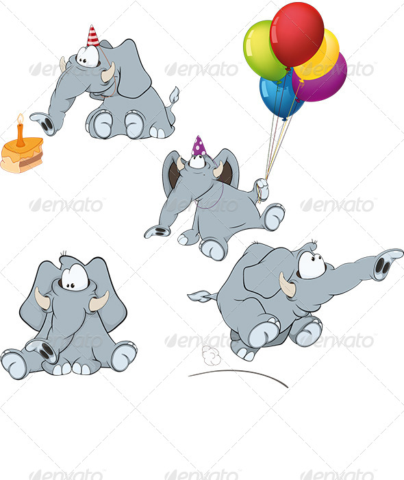 Set of Elephant Cartoon - Animals Characters