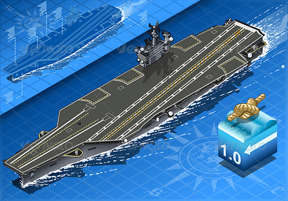 Isometric Aircraft Carrier in Navigation in Front - Objects Vectors