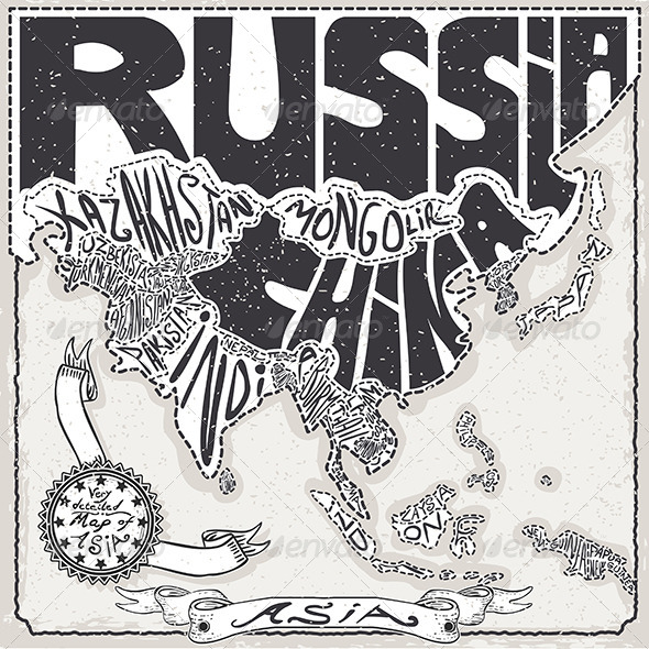 Asia Map on Vintage Handwriting Page - Decorative Vectors