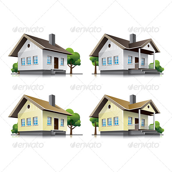 Family Houses Cartoon Icons - Buildings Objects