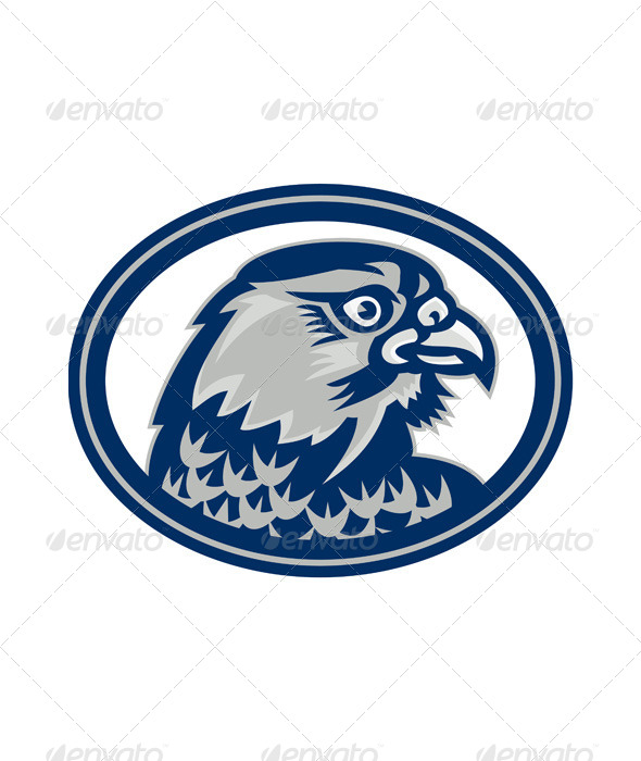 Falcon Head Side Oval Retro - Animals Characters