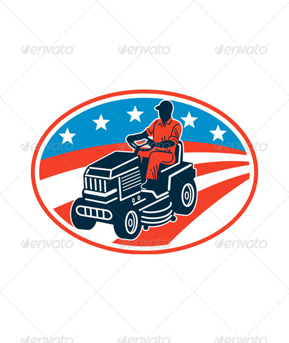 American Gardener Mowing Lawn Mower Retro - People Characters