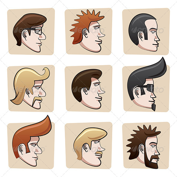 Cartoon Men Heads - People Characters