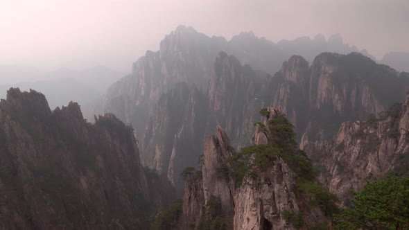 Panoramic View From Viewpoint of Flying Over Rock in Huangshan Mountain, Known As Yellow Mountain