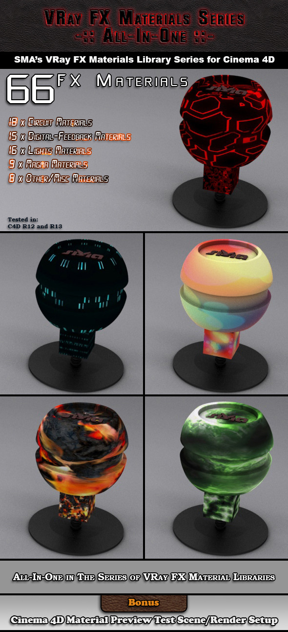66 VRay FX (AIO) Materials Pack for Cinema 4D - 3DOcean Item for Sale