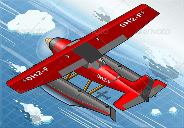 Isometric Arctic Hydroplane in Flight in Rear View - Objects Vectors