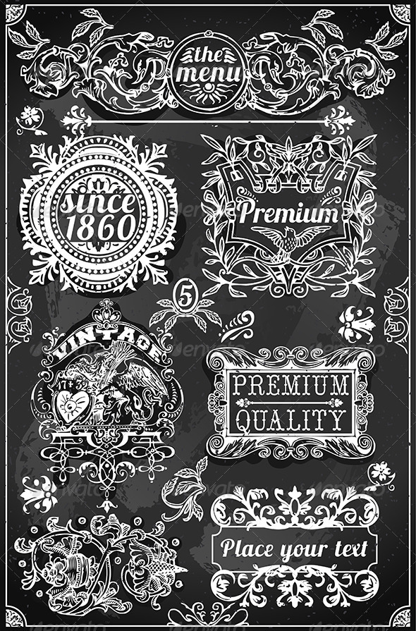 Vintage Hand Drawn Banners and Labels on Blackboard - Decorative Vectors