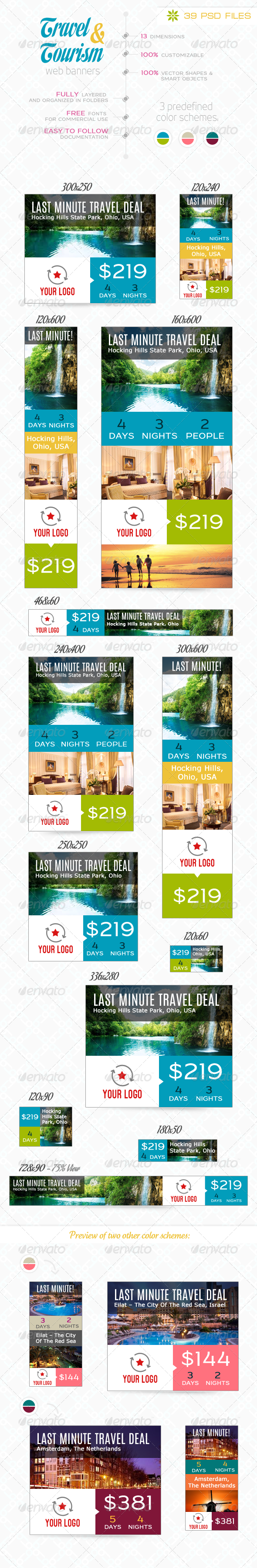 Travel & Tourism Web Banner Set - Banners & Ads Web Elements