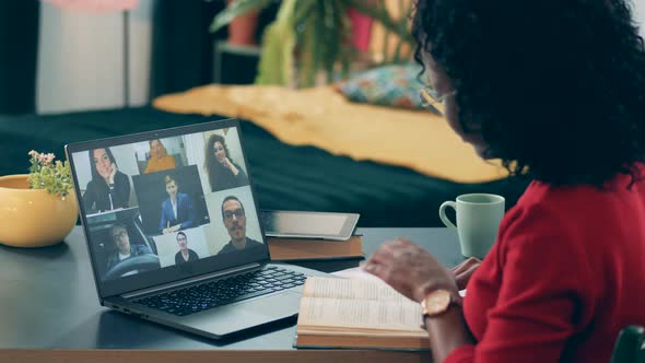 Video Lesson Is Being Carried Out By an African Lady in Quarantine. Online Learning, Distance alt