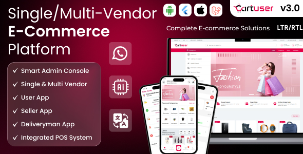 CartUser Multi-Vendor E-commerce - Complete eCommerce Mobile App, Web, Admin and Seller Panel