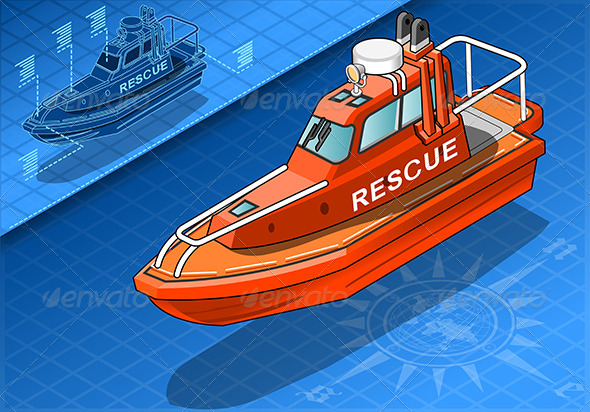 Isometric Rescue Boat Isolated in Front View - Objects Vectors