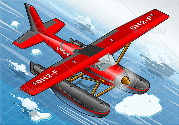 Isometric Artic Hydroplane in Flight in Front View - Objects Vectors