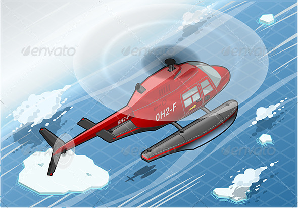 Isometric Arctic Emergency Helicopter in Flight - Objects Vectors