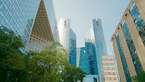 Modern Business Skyscrapers and Glass Office Buildings in Paris Downtown France