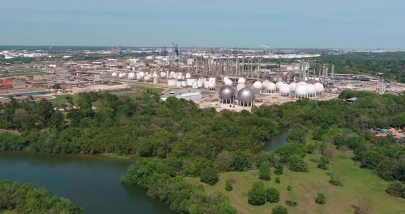 Aerial view of refinery plant in Houston, Texas alt