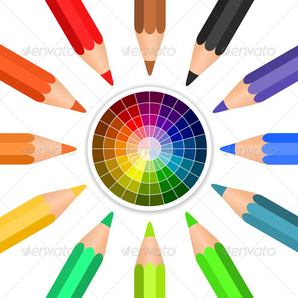 Colored Pencils Arranged in a Circle - Objects Vectors