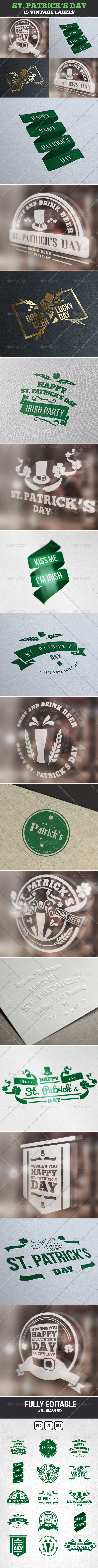 Saint Patrick's Day Vintage Labels & Badges Logos - Badges & Stickers Web Elements