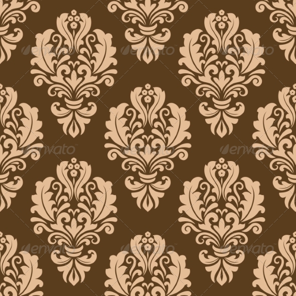 Repeat Floral Motifs on a Brown Background - Patterns Decorative