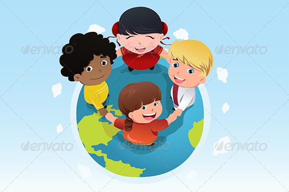 Multi Ethnic Kids Holding Hands Together - Conceptual Vectors